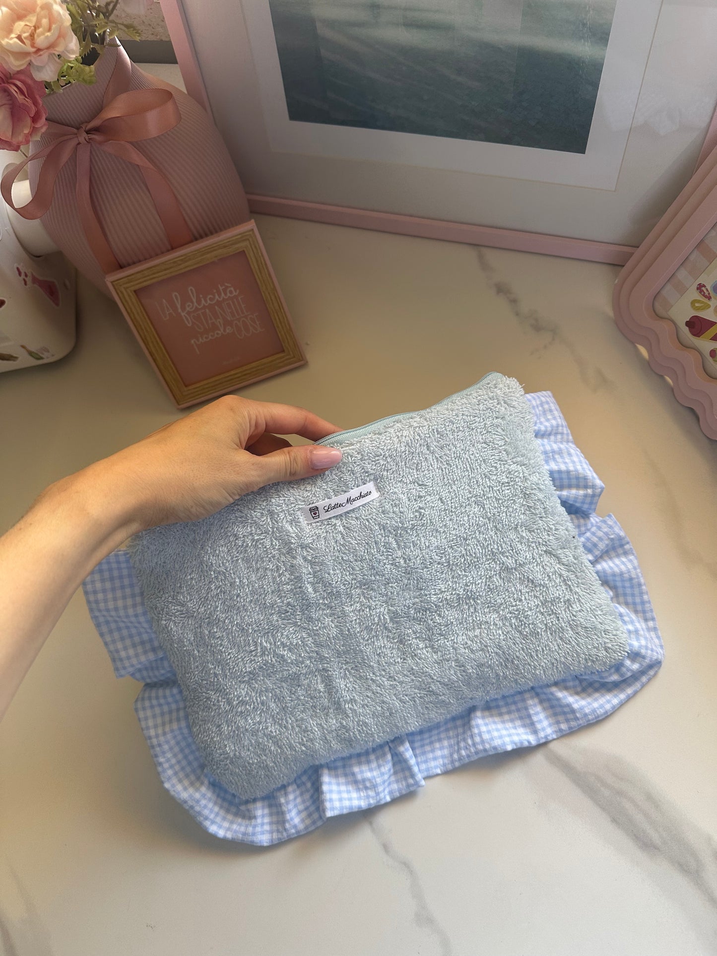 Pochette frappina spugna azzurro pastello