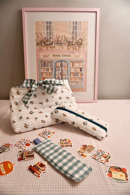 Set book lover fiorellini blu