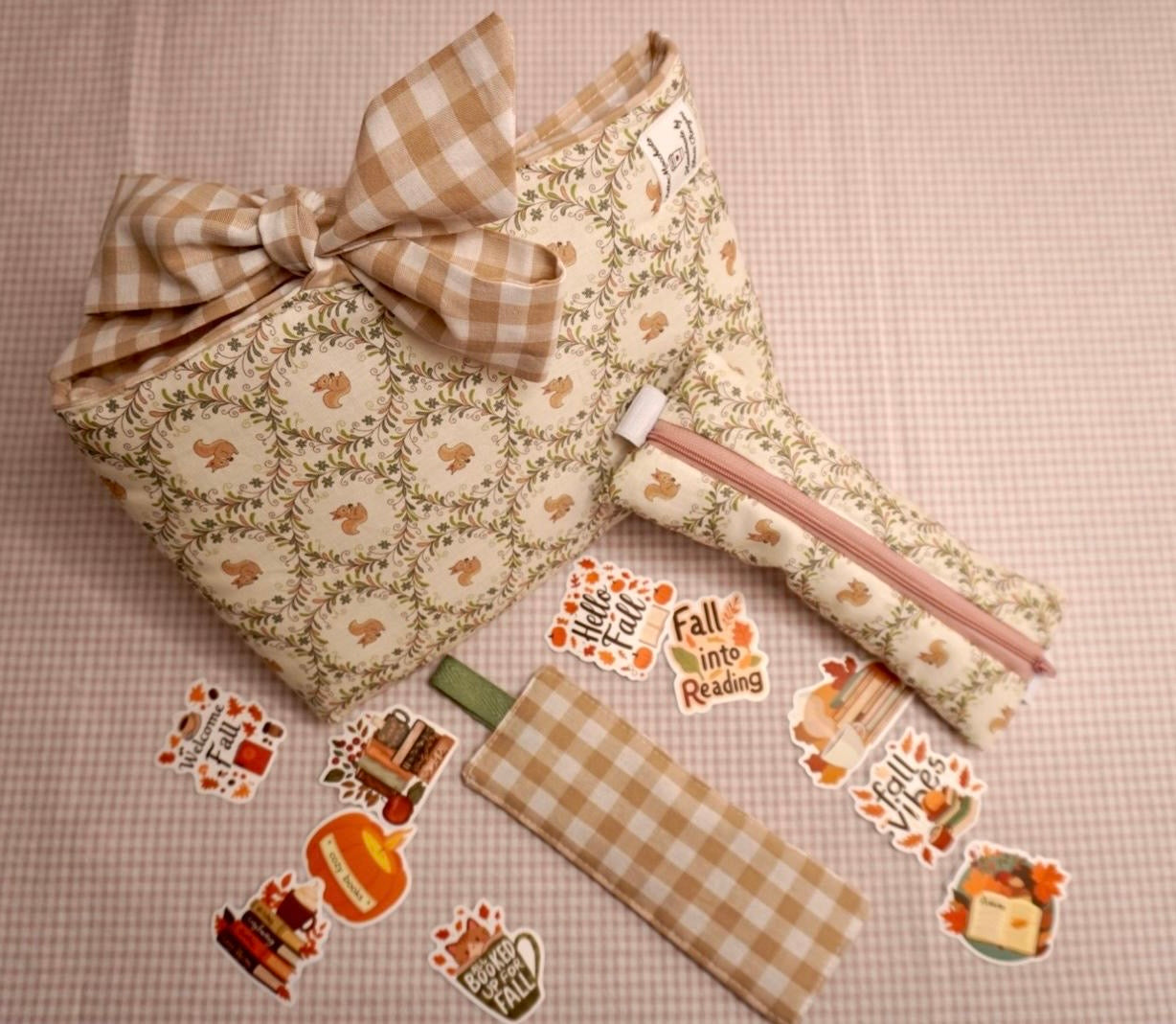 Set book lover scoiattolini (scacchetti beige)