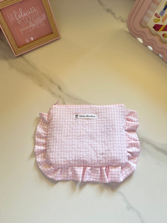 Pochette frappina scacchetti rosa