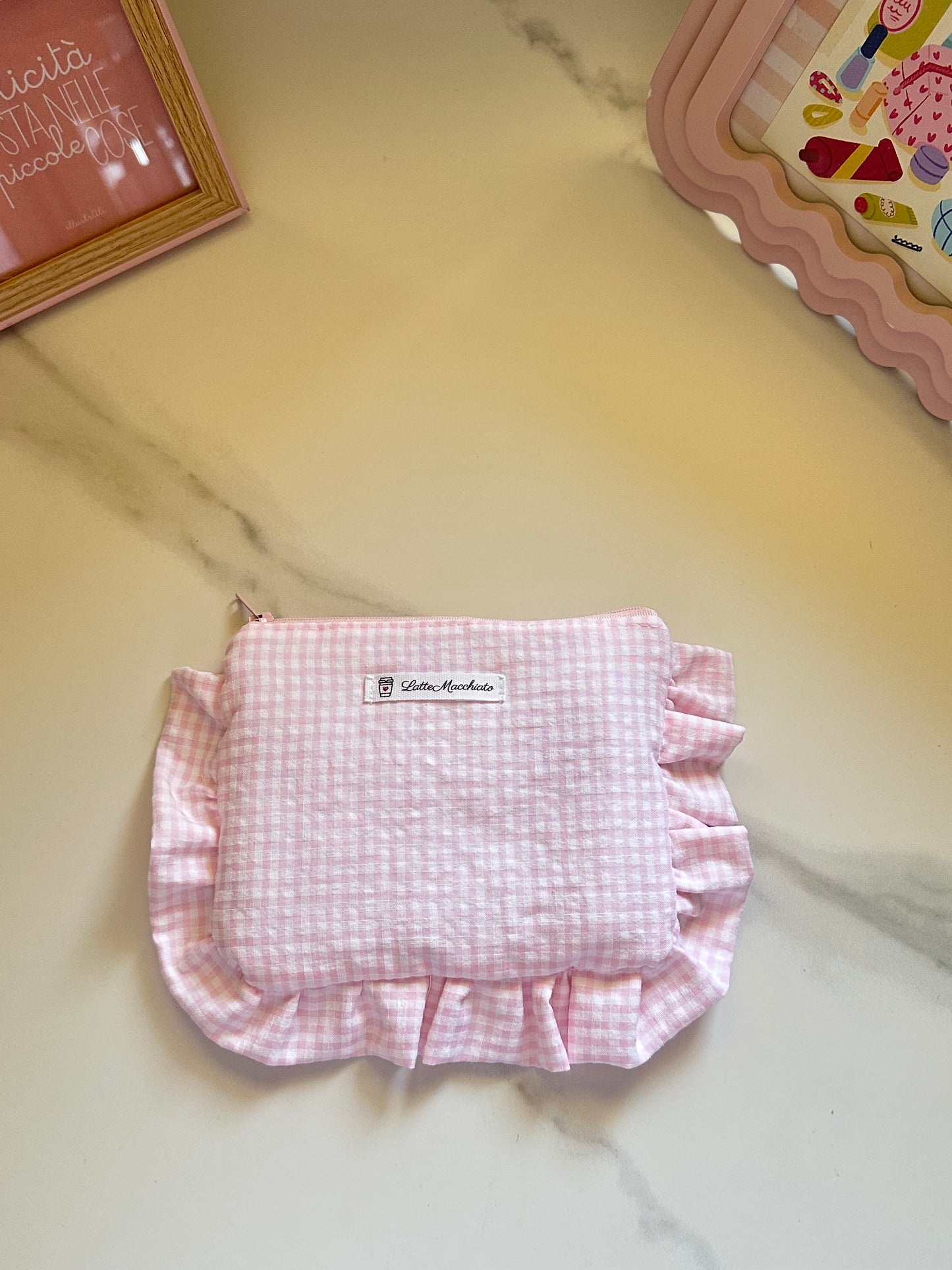 Pochette frappina scacchetti rosa