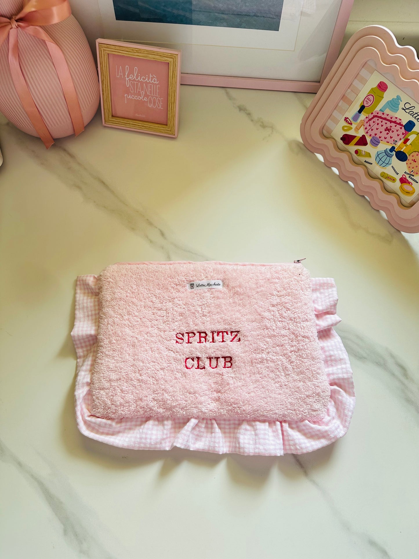 Pochette frappina spugna rosa ballerina con ricamo