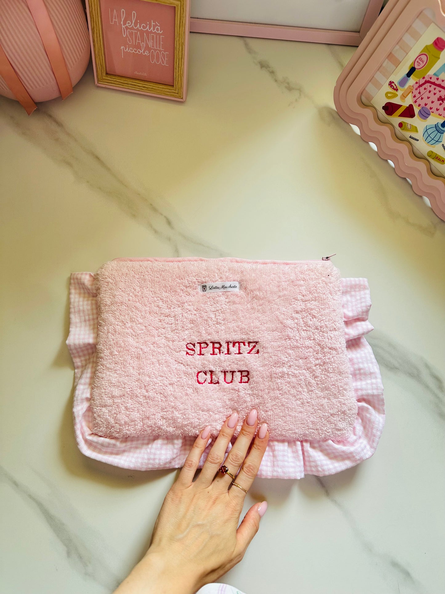 Pochette frappina spugna rosa ballerina con ricamo