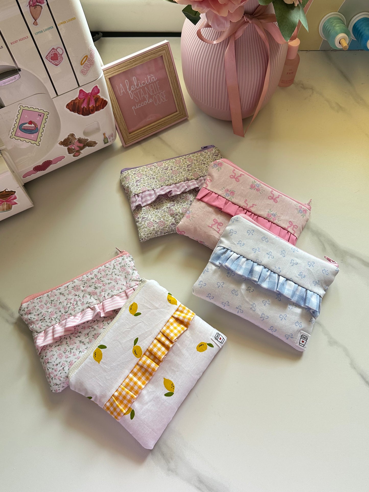 Mini Pochette flat fiorellini rosa