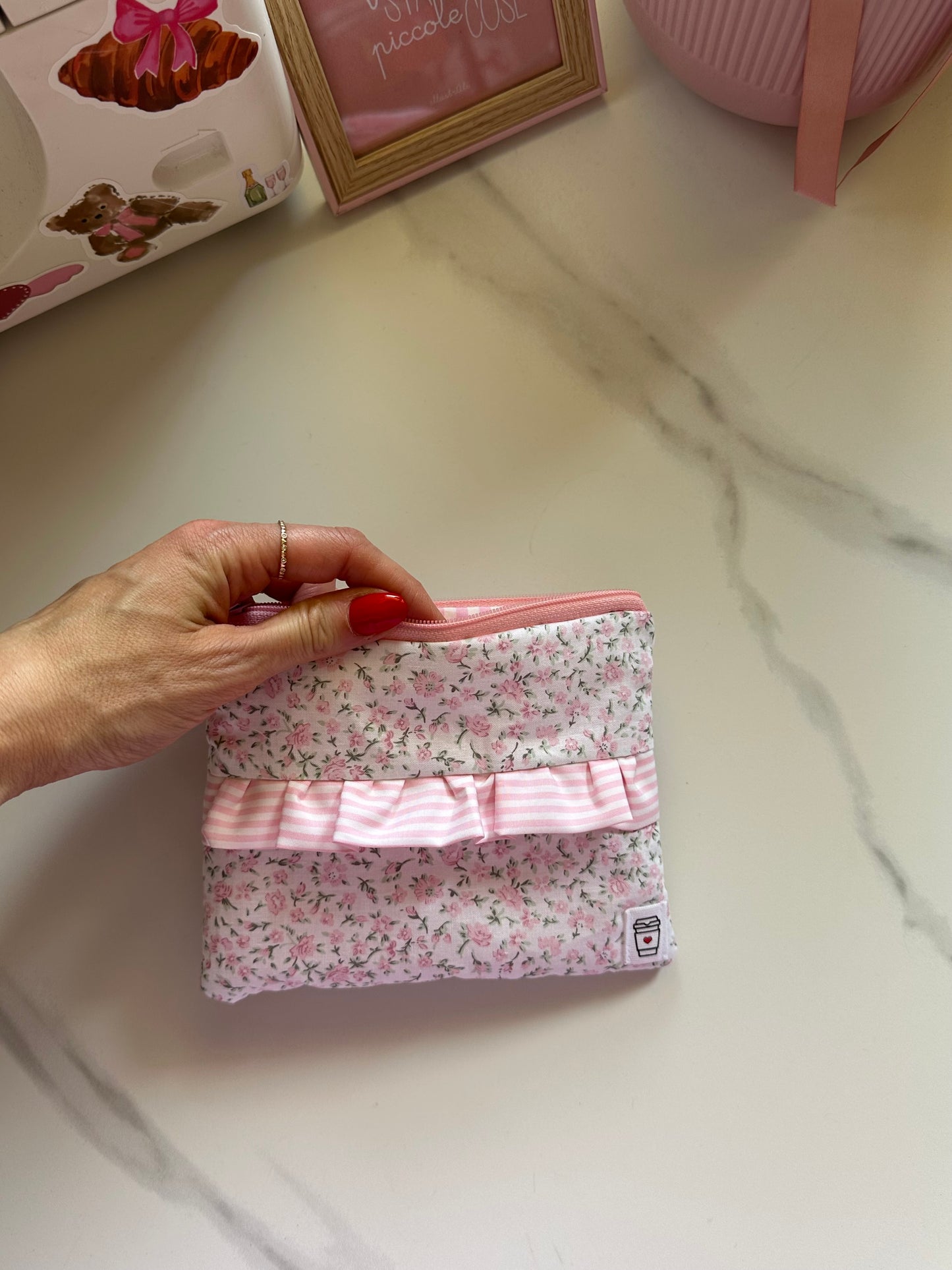 Mini Pochette flat fiorellini rosa