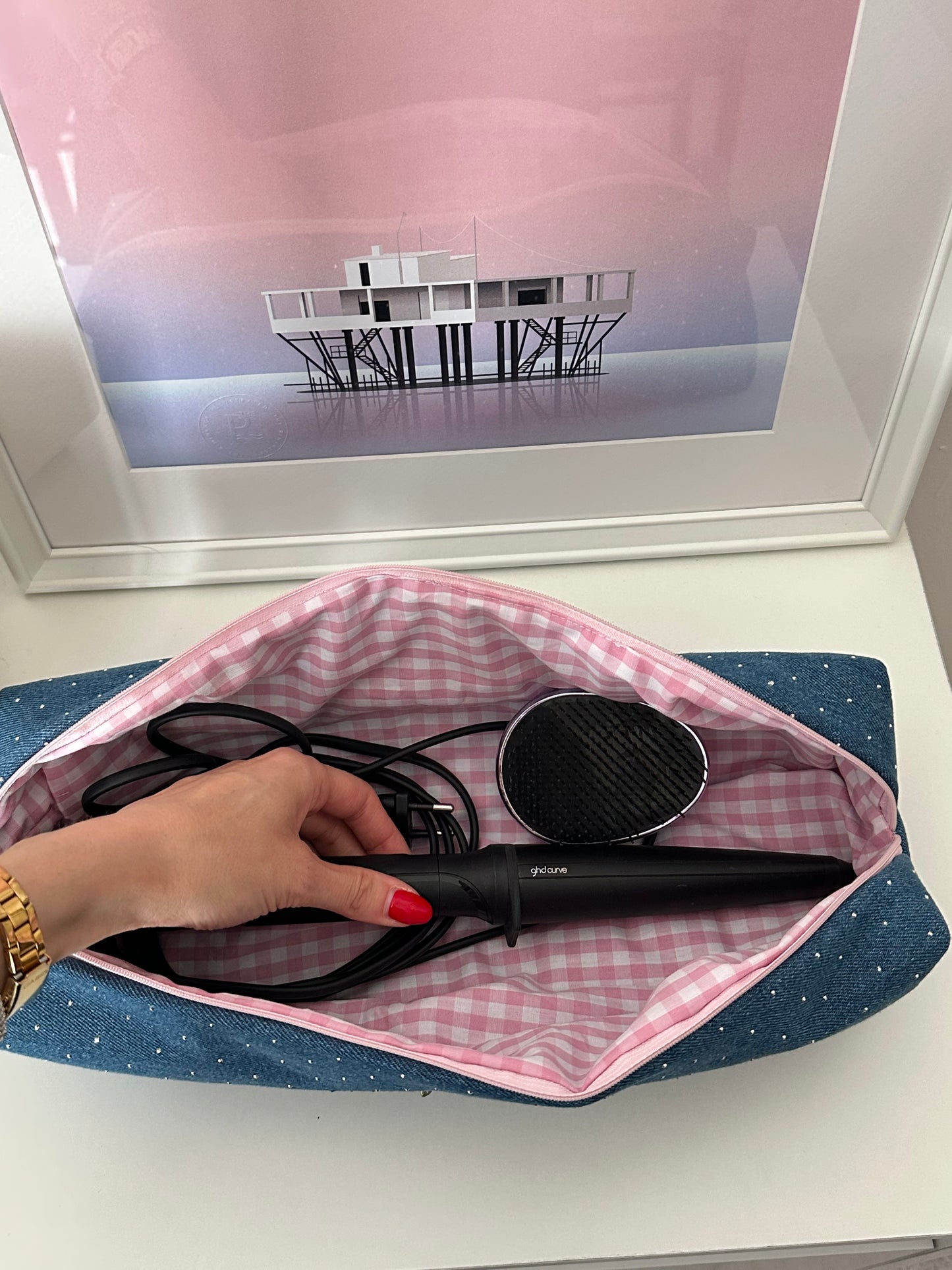 Porta ghd jeans con brillantini