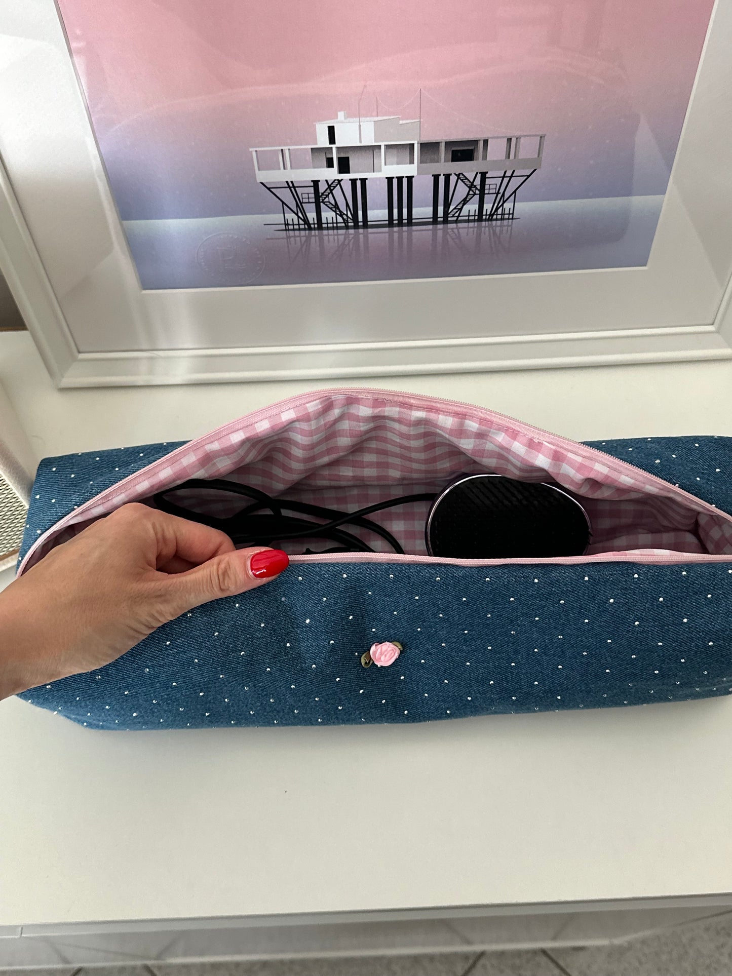 Porta ghd jeans con brillantini