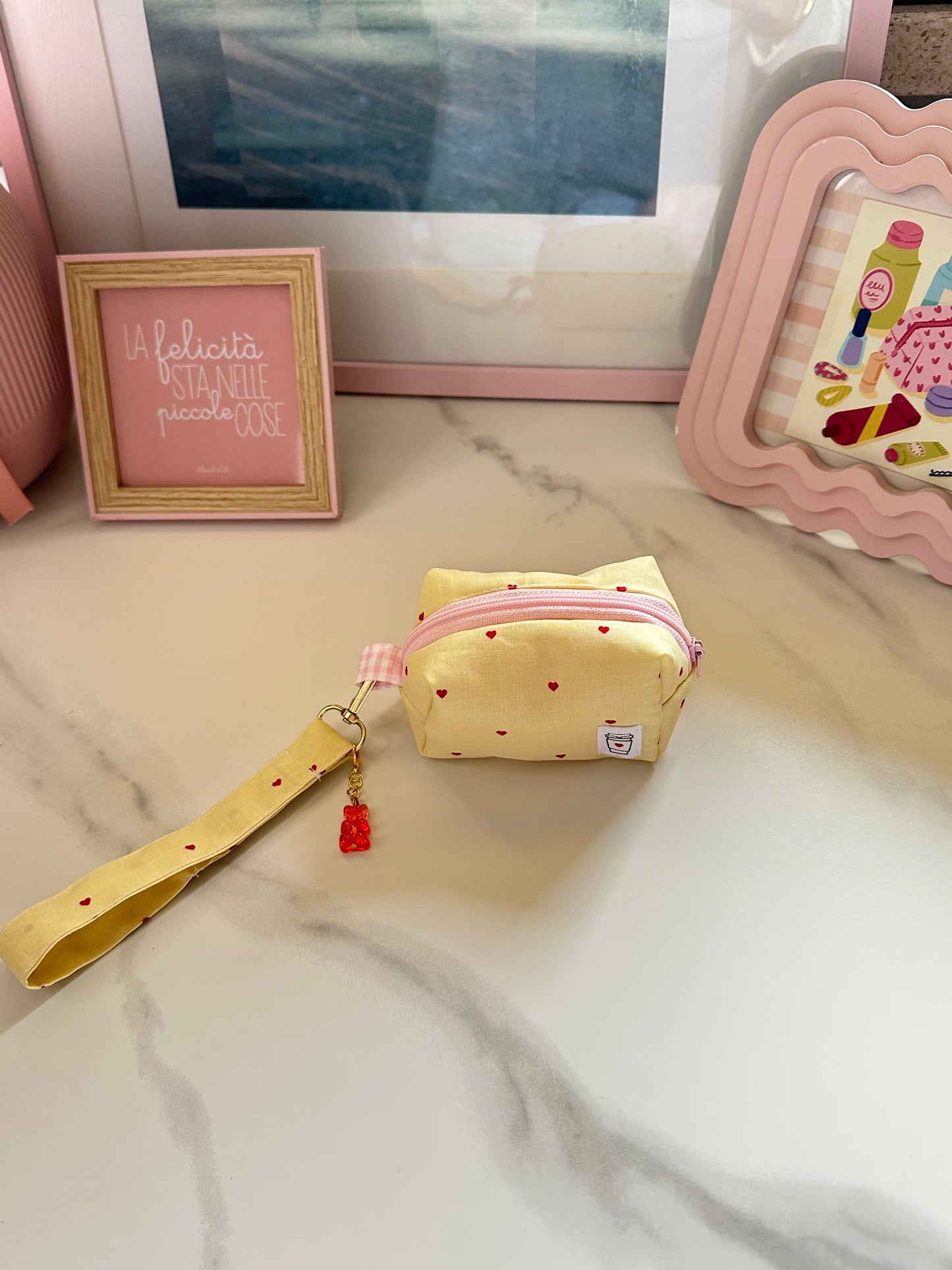Portachiavi mini beauty cuoricini con orsetto rosso