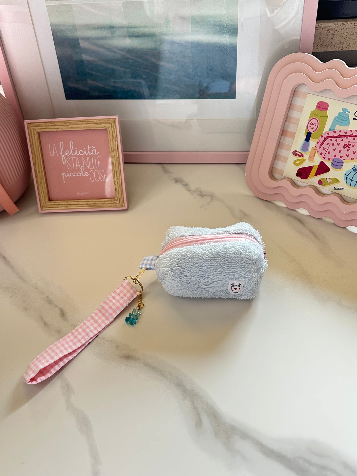 Portachiavi mini beauty spugna azzurra con charm