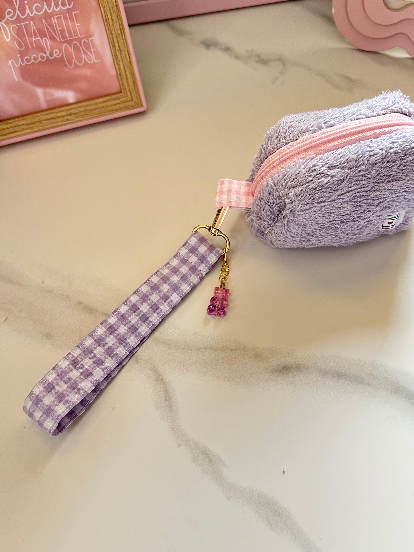 Portachiavi mini beauty spugna lilla con charm