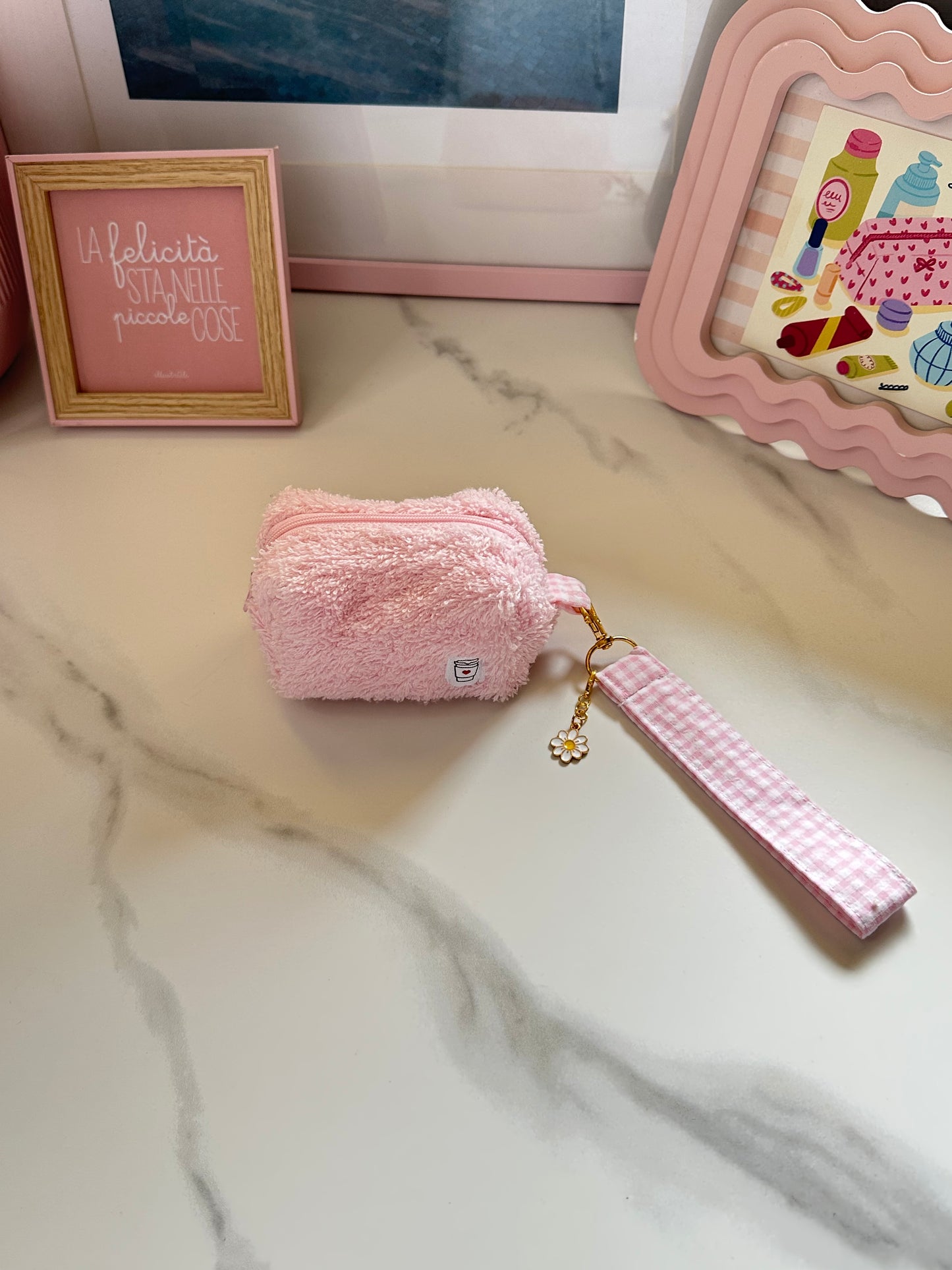 Portachiavi mini beauty spugna rosa con charm