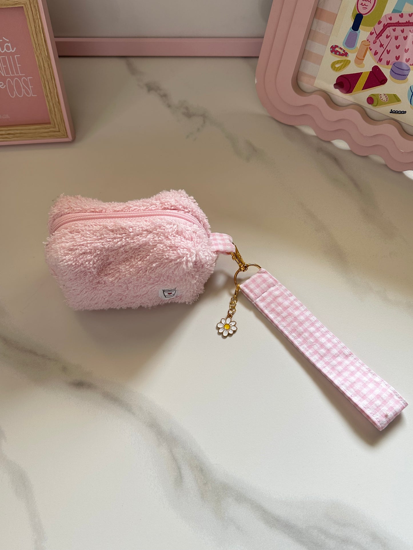 Portachiavi mini beauty spugna rosa con charm