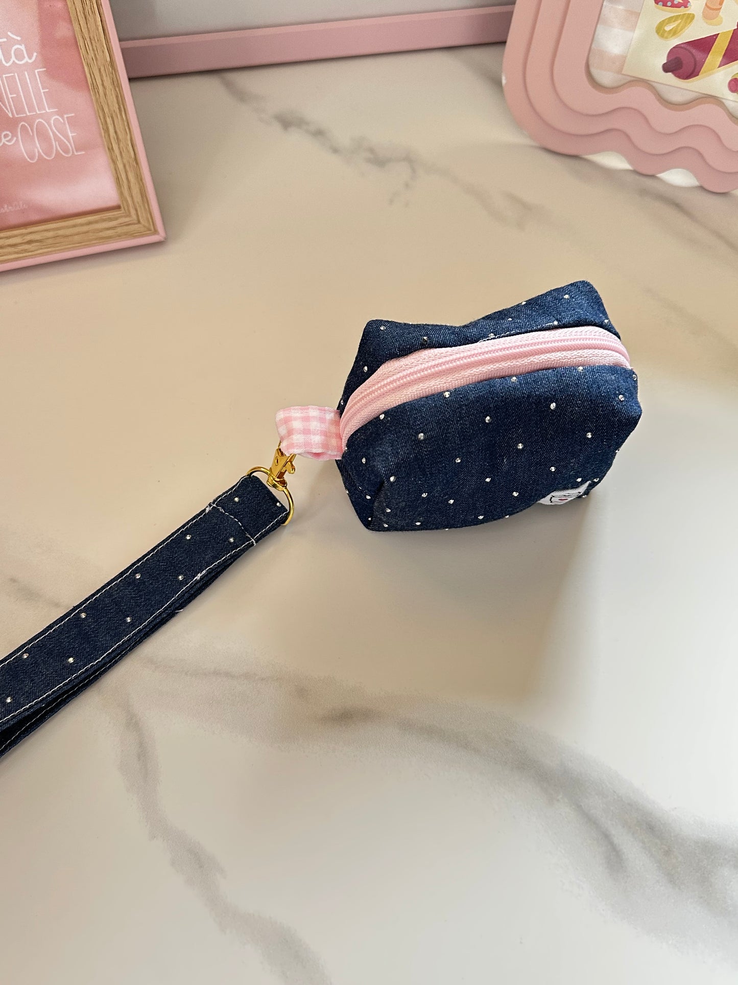 Portachiavi mini beauty jeans con brillantini